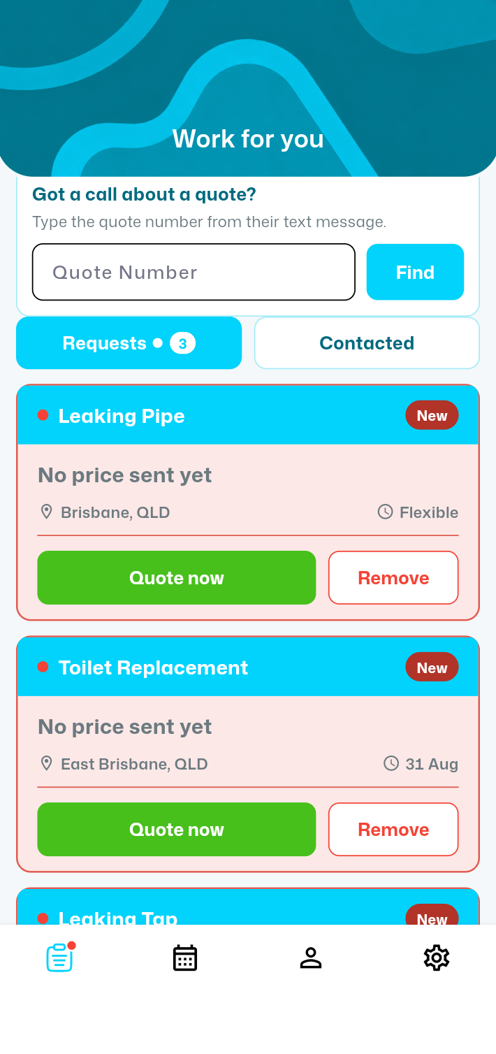 A tradie's incoming job requests, ready to quote